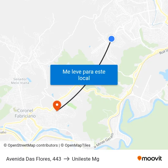 Avenida Das Flores, 443 to Unileste Mg map