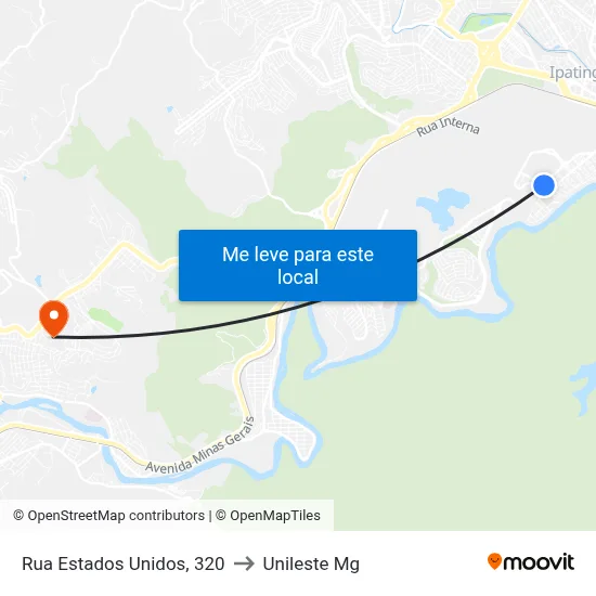 Rua Estados Unidos, 320 to Unileste Mg map