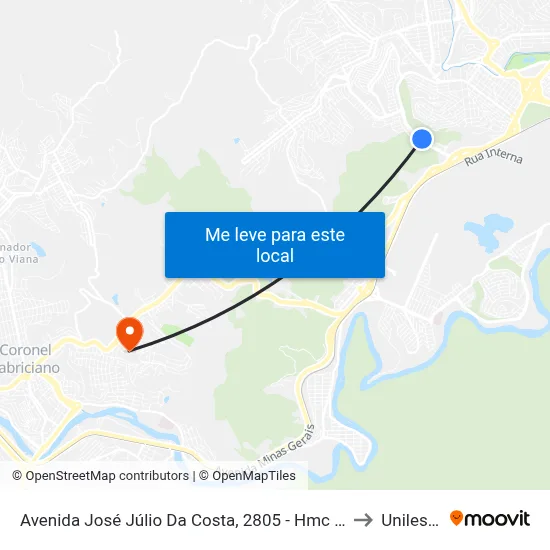 Avenida José Júlio Da Costa, 2805 - Hmc Unidade De Oncologia to Unileste Mg map