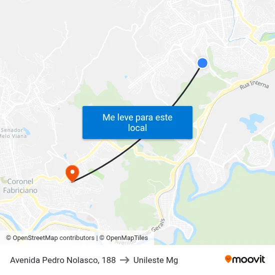 Avenida Pedro Nolasco, 188 to Unileste Mg map