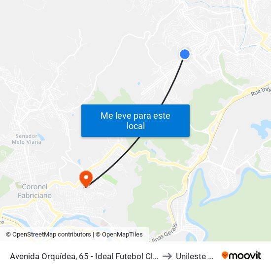 Avenida Orquídea, 65 - Ideal Futebol Clube to Unileste Mg map