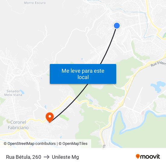 Rua Bétula, 260 to Unileste Mg map