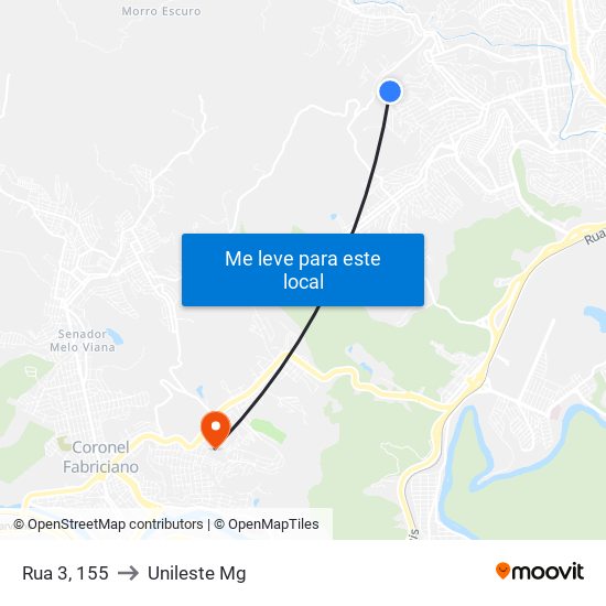 Rua 3, 155 to Unileste Mg map