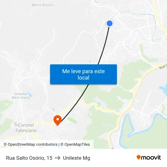 Rua Salto Osório, 15 to Unileste Mg map