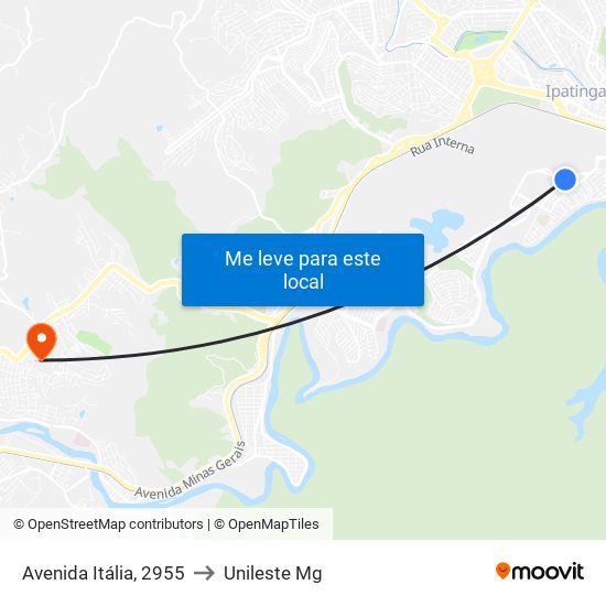 Avenida Itália, 2955 to Unileste Mg map