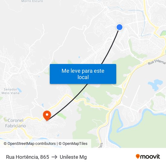 Rua Hortência, 865 to Unileste Mg map