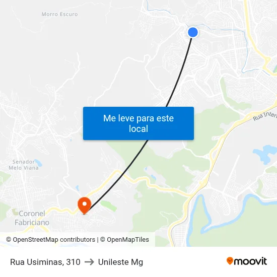 Rua Usiminas, 310 to Unileste Mg map