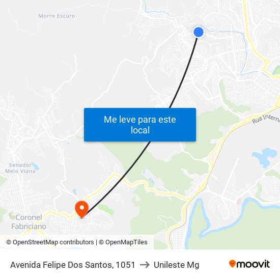 Avenida Felipe Dos Santos, 1051 to Unileste Mg map