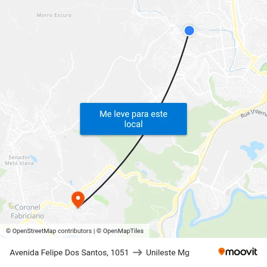 Avenida Felipe Dos Santos, 1051 to Unileste Mg map