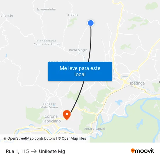 Rua 1, 115 to Unileste Mg map