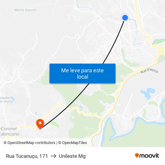 Rua Tucanuçu, 171 to Unileste Mg map