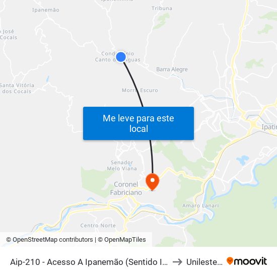 Aip-210 - Acesso A Ipanemão (Sentido Ipaneminha) to Unileste Mg map