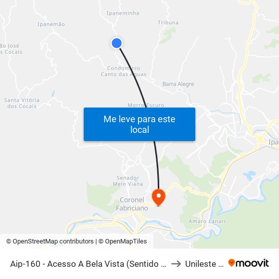 Aip-160 - Acesso A Bela Vista (Sentido Ipatinga) to Unileste Mg map