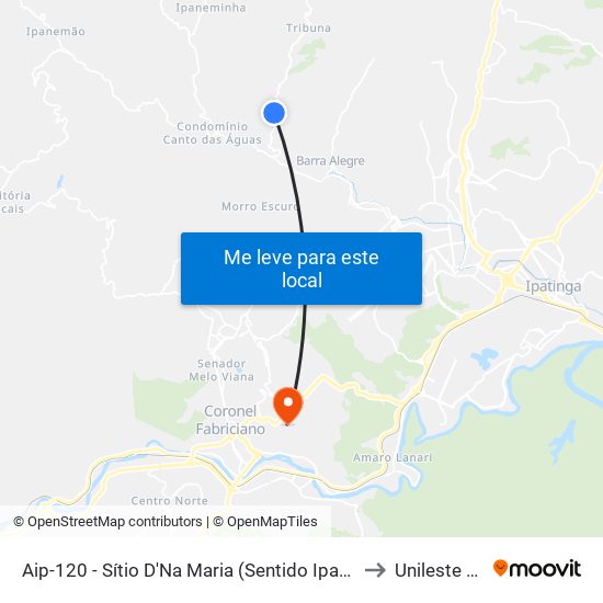 Aip-120 - Sítio D'Na Maria (Sentido Ipatinga) to Unileste Mg map