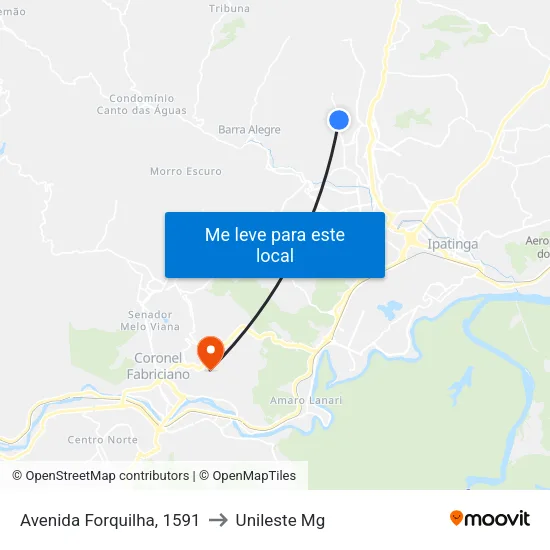 Avenida Forquilha, 1591 to Unileste Mg map