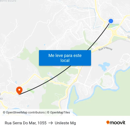 Rua Serra Do Mar, 1055 to Unileste Mg map