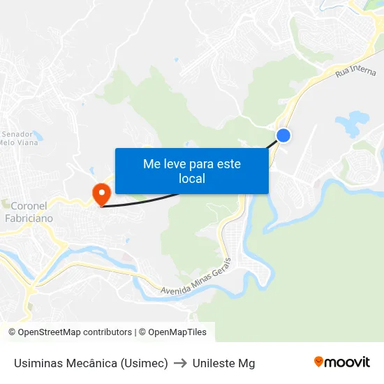 Usiminas Mecânica (Usimec) to Unileste Mg map