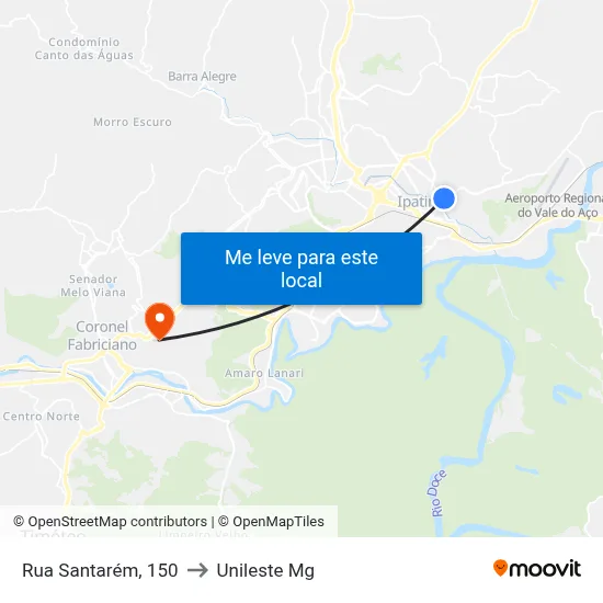 Rua Santarém, 150 to Unileste Mg map