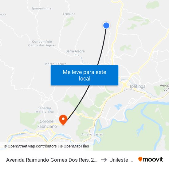 Avenida Raimundo Gomes Dos Reis, 2045 to Unileste Mg map