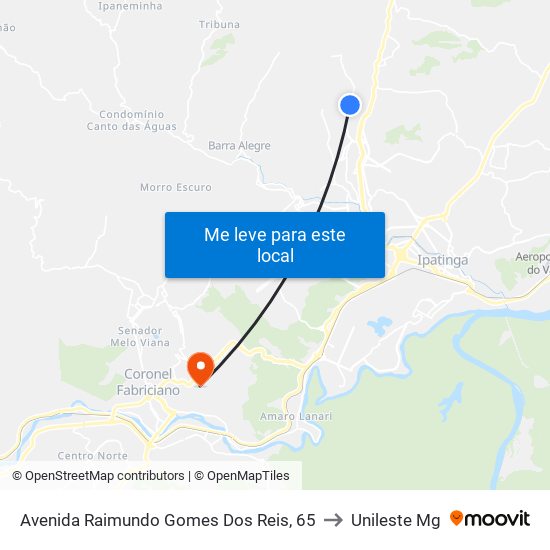 Avenida Raimundo Gomes Dos Reis, 65 to Unileste Mg map