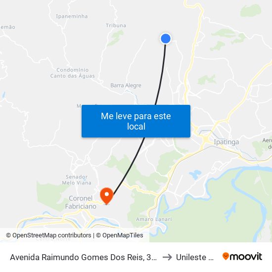 Avenida Raimundo Gomes Dos Reis, 3430 to Unileste Mg map