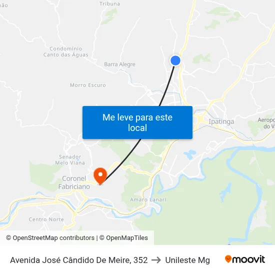 Avenida José Cândido De Meire, 352 to Unileste Mg map