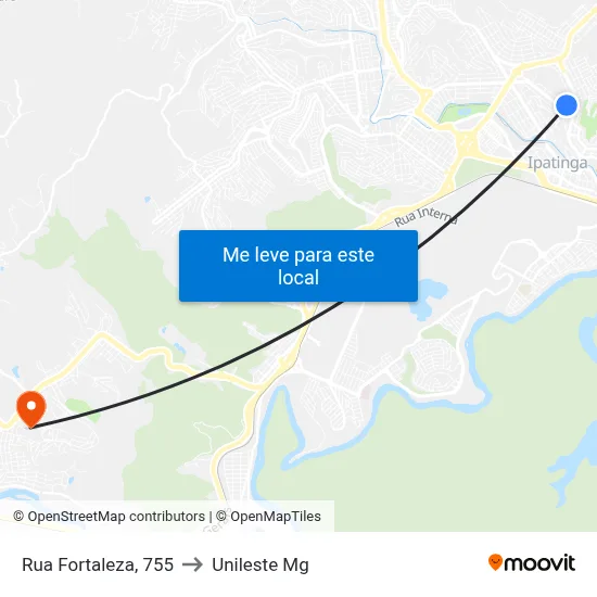 Rua Fortaleza, 755 to Unileste Mg map