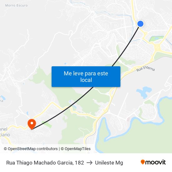 Rua Thiago Machado Garcia, 182 to Unileste Mg map