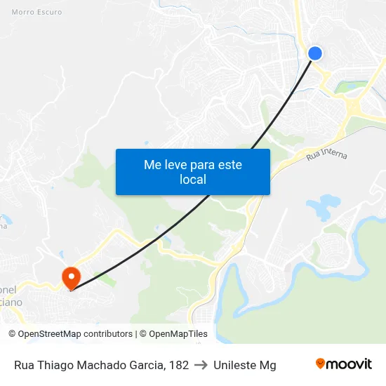 Rua Thiago Machado Garcia, 182 to Unileste Mg map