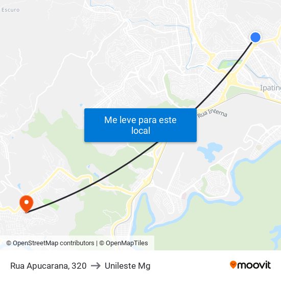 Rua Apucarana, 320 to Unileste Mg map