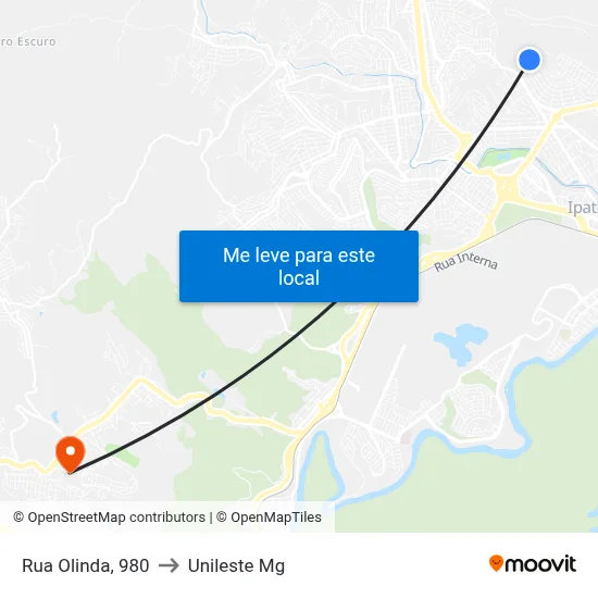Rua Olinda, 980 to Unileste Mg map