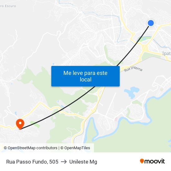 Rua Passo Fundo, 505 to Unileste Mg map