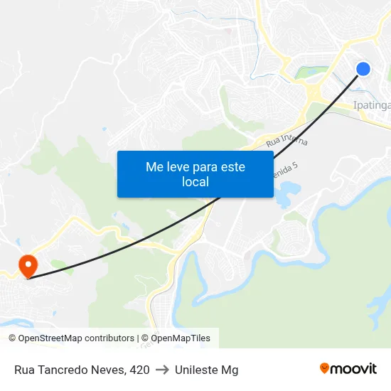 Rua Tancredo Neves, 420 to Unileste Mg map