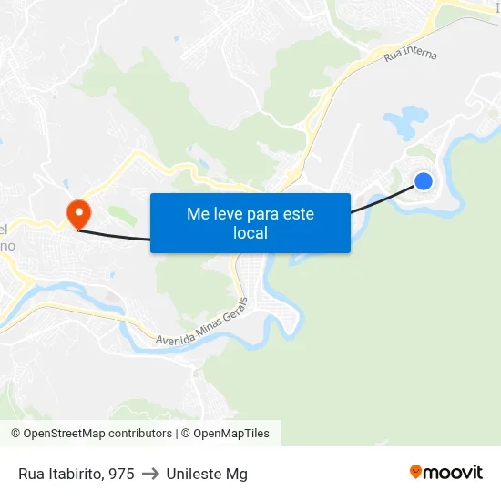 Rua Itabirito, 975 to Unileste Mg map