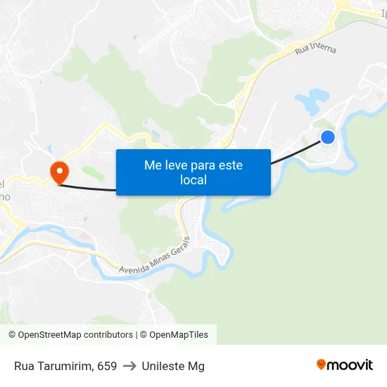 Rua Tarumirim, 659 to Unileste Mg map