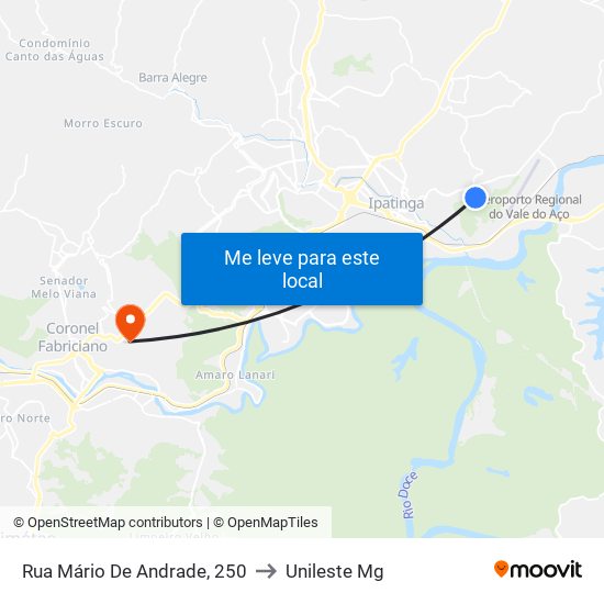 Rua Mário De Andrade, 250 to Unileste Mg map