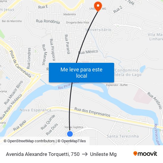 Avenida Alexandre Torquetti, 750 to Unileste Mg map