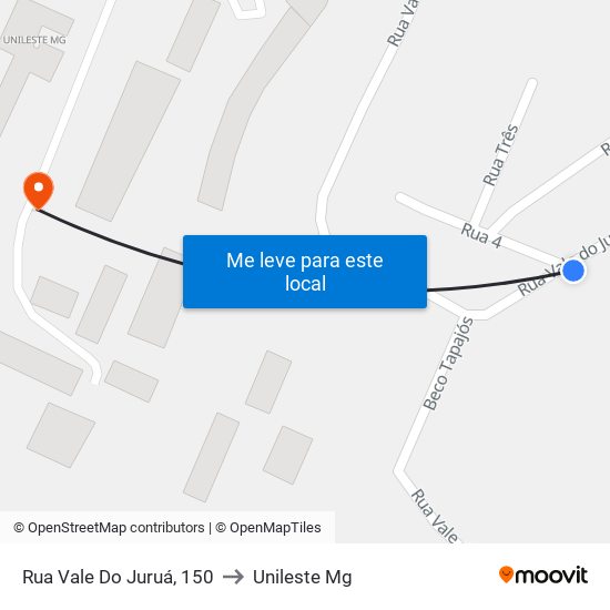 Rua Vale Do Juruá, 150 to Unileste Mg map