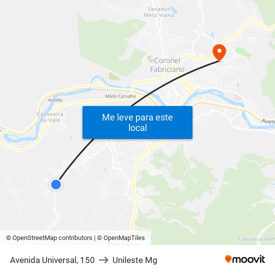 Avenida Universal, 150 to Unileste Mg map