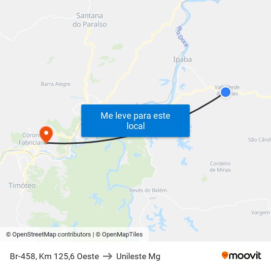 Br-458, Km 125,6 Oeste to Unileste Mg map