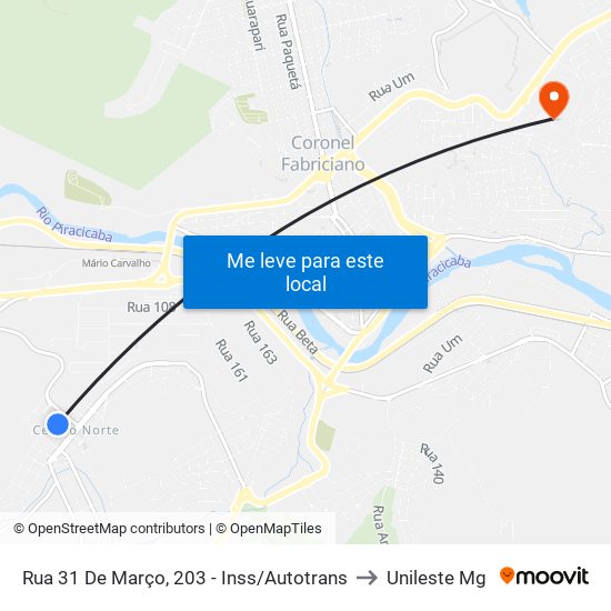 Rua 31 De Março, 203 - Inss/Autotrans to Unileste Mg map