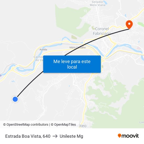 Estrada Boa Vista, 640 to Unileste Mg map