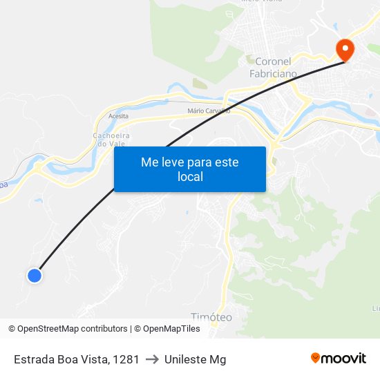 Estrada Boa Vista, 1281 to Unileste Mg map