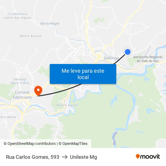 Rua Carlos Gomes, 593 to Unileste Mg map