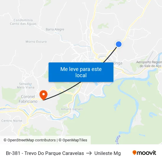 Br-381 - Trevo Do Parque Caravelas to Unileste Mg map