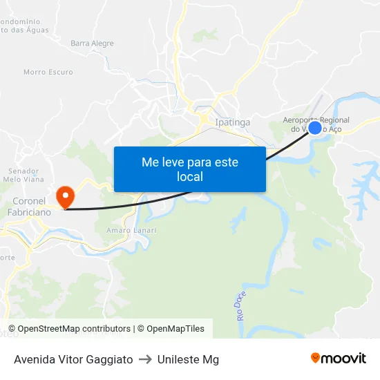 Avenida Vitor Gaggiato to Unileste Mg map