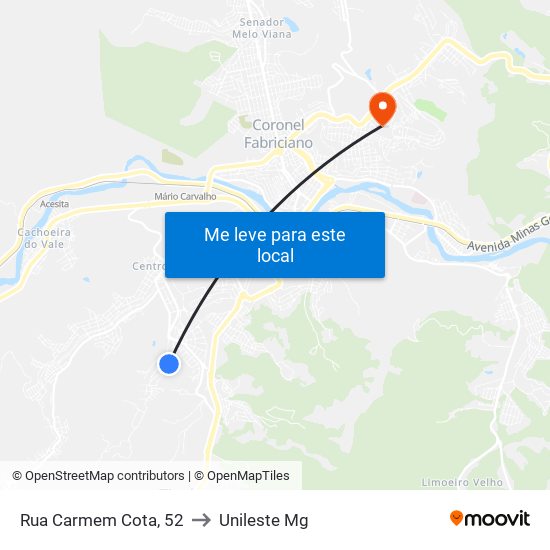 Rua Carmem Cota, 52 to Unileste Mg map