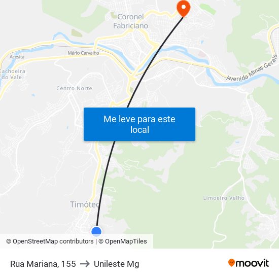 Rua Mariana, 155 to Unileste Mg map