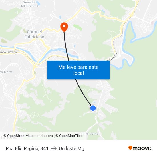 Rua Elis Regina, 341 to Unileste Mg map