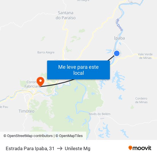 Estrada Para Ipaba, 31 to Unileste Mg map